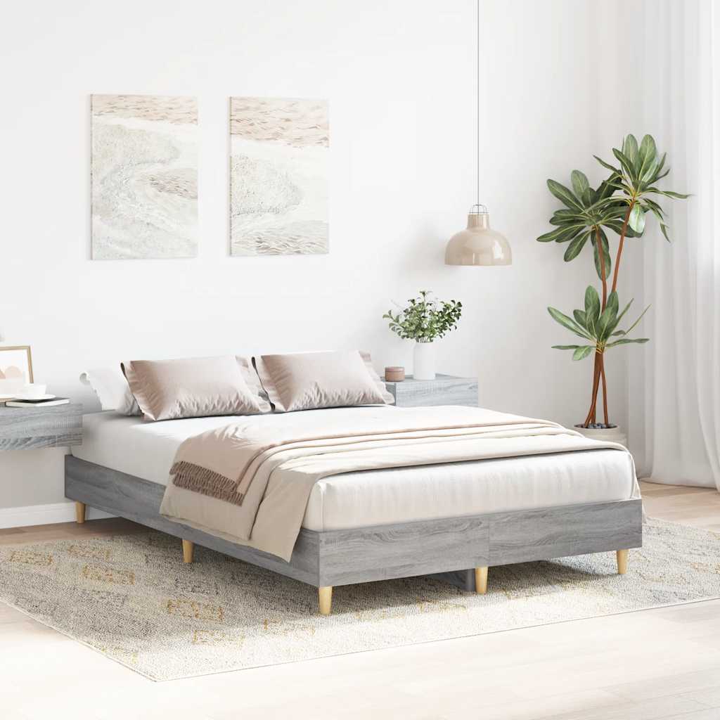 vidaXL Bedframe zonder matras 135x190 cm spaanplaat grijs sonoma afbeelding