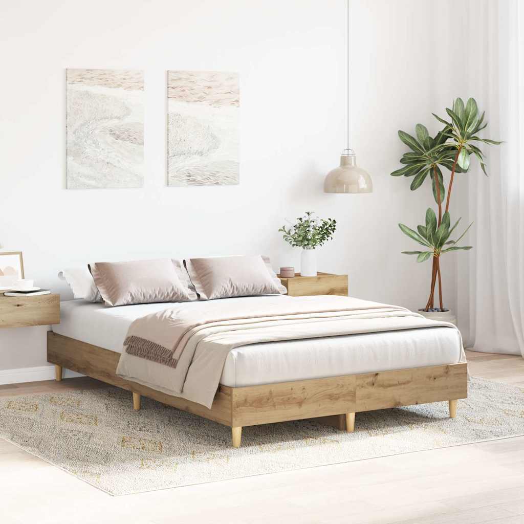 vidaXL Bedframe zonder matras spaanplaat artisanaal eikenkleurig afbeelding