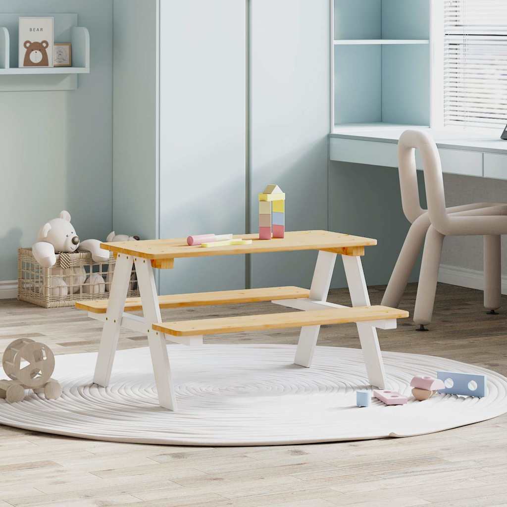 vidaXL Kindertisch mit Bänken IRUN Weiß 90x79,5x50 cm Massivholz