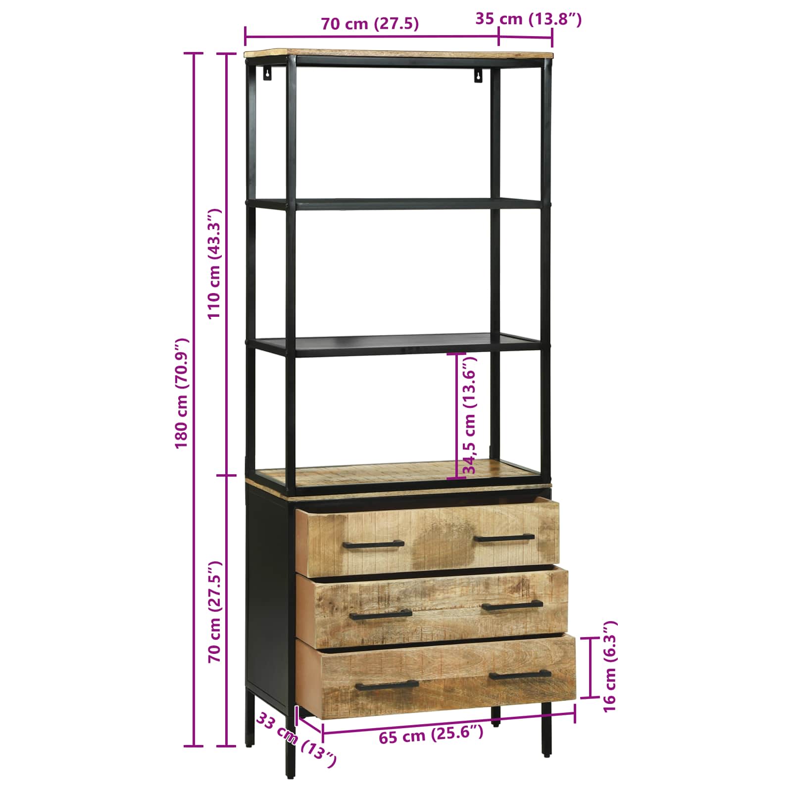 Hoge kast met lade Bruin 70 x 35 x 180 cm Massief Mango Hout image 14