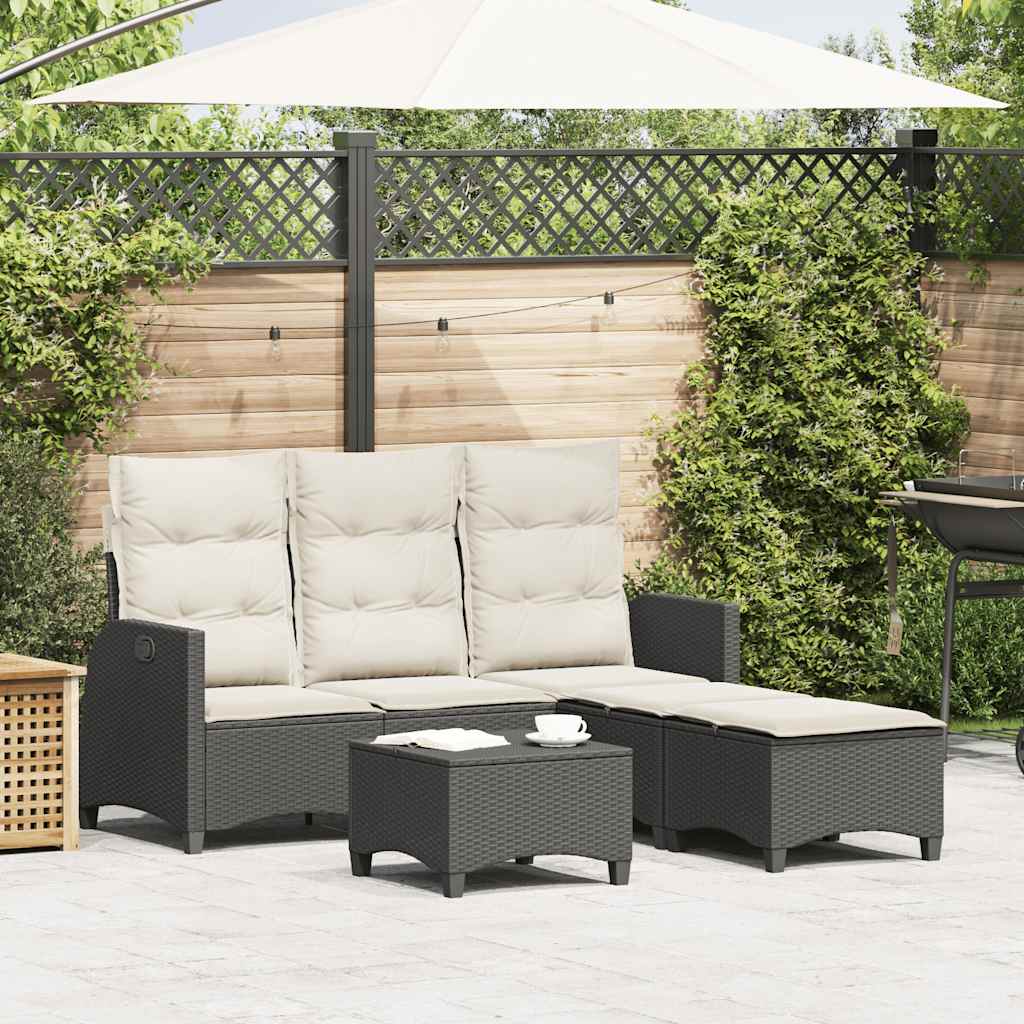 vidaXL 3tlg. Garten-Sofagarnitur mit Kissen L-Form Schwarz Poly Rattan