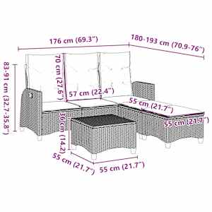 Vrtna sedežna garnitura 3-delna z blazinami L rjav poli ratan - slika 12