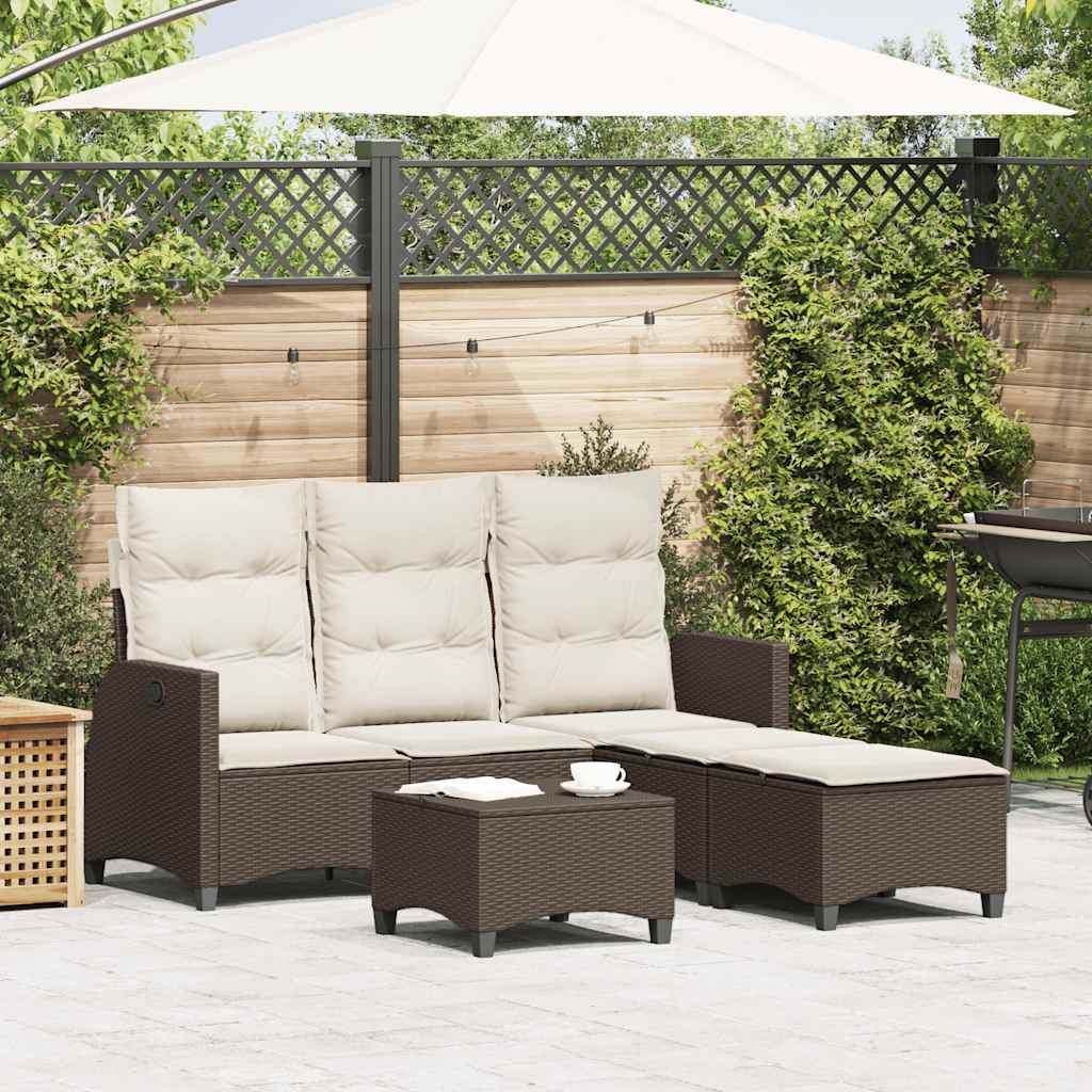 vidaXL 3-tlg. Garten-Sofagarnitur mit Kissen L-Form Braun Poly Rattan