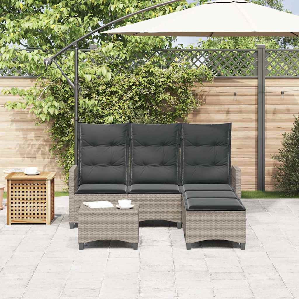 vidaXL 3-delige Tuinbankstel met kussens L-vormig poly rattan grijs afbeelding
