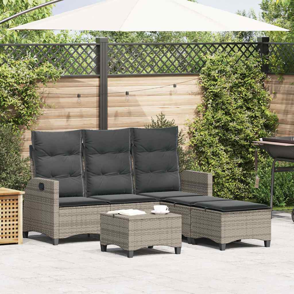 vidaXL 3-tlg. Garten-Sofagarnitur mit Kissen L-Form Grau Poly Rattan