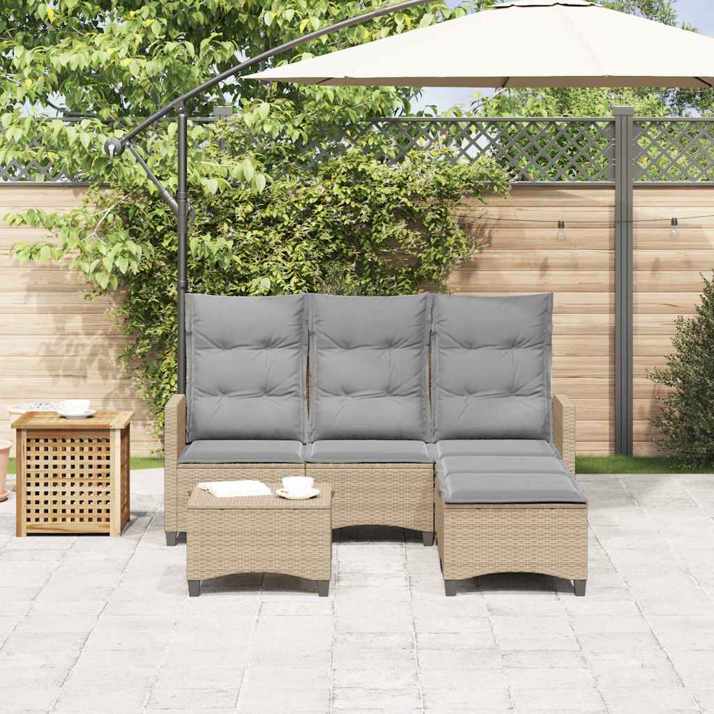 vidaXL 3-delige Tuinbankstel met kussens L-vormig beige poly rattan