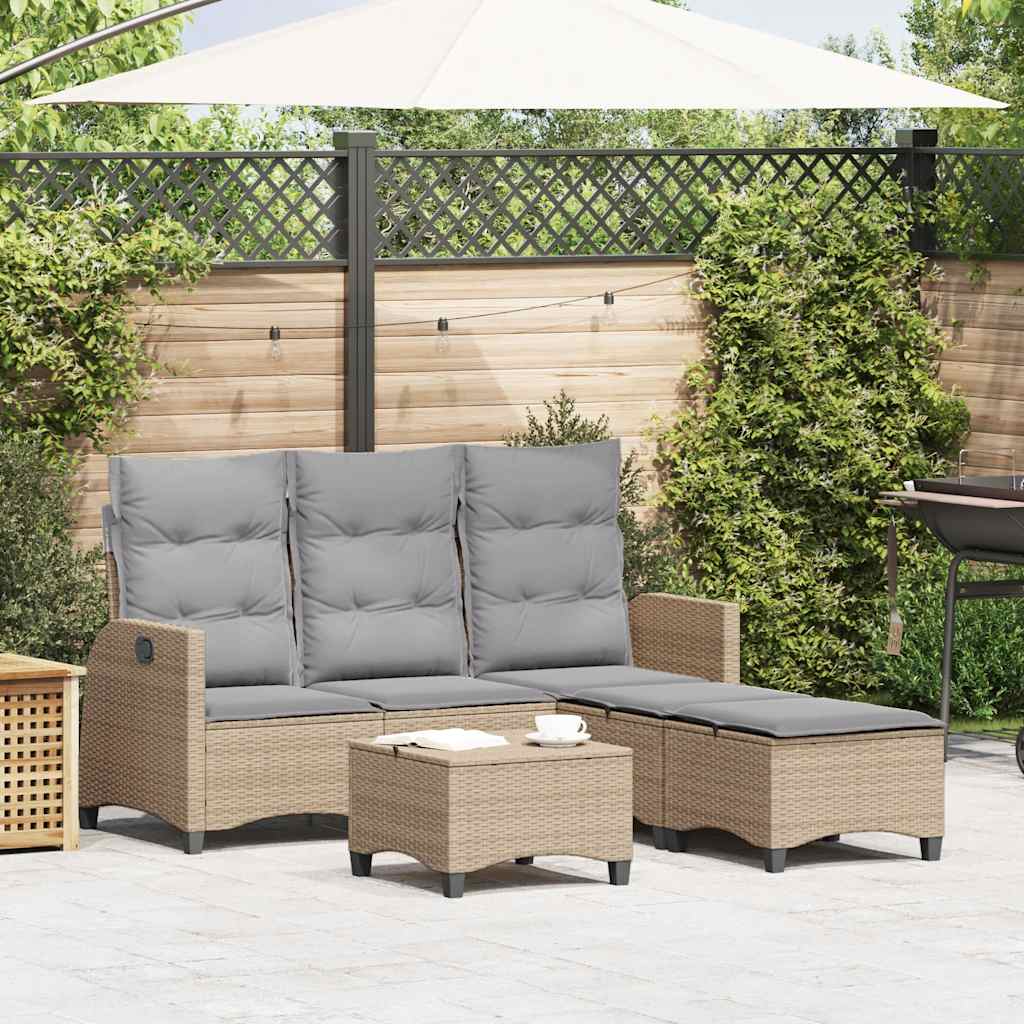 vidaXL 3-tlg. Garten-Sofagarnitur mit Kissen L-Form Beige Poly Rattan