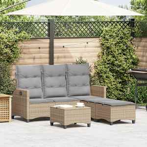 Vrtna sedežna garnitura 3-delna z blazinami L bež poli ratan