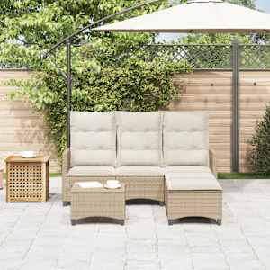 Vrtna sedežna garnitura 3-delna z blazinami L bež poli ratan - slika 3