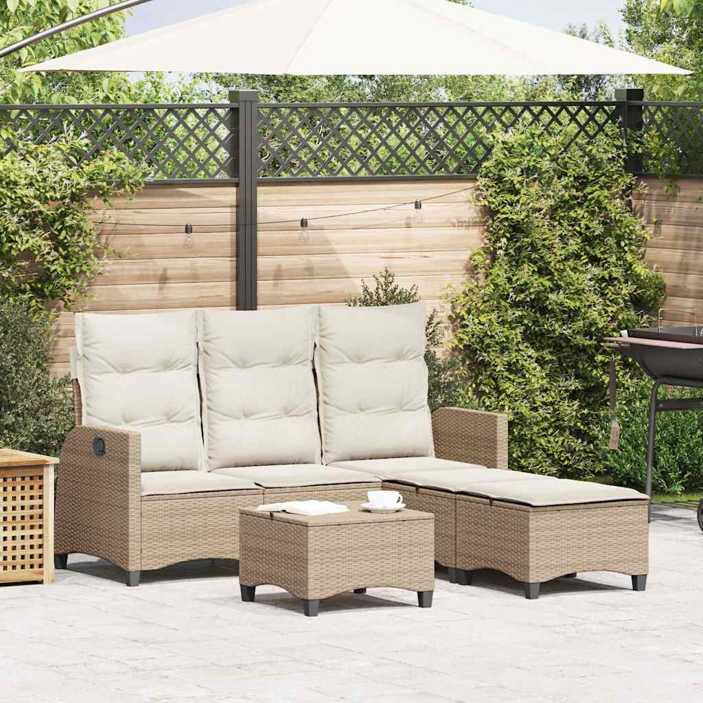 vidaXL 3-tlg. Garten-Sofagarnitur mit Kissen L-Form Beige Poly Rattan