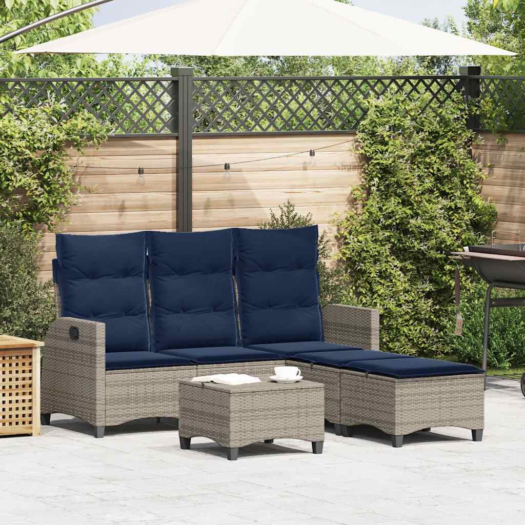 vidaXL 3-tlg. Garten-Sofagarnitur mit Kissen L-Form Grau Poly Rattan