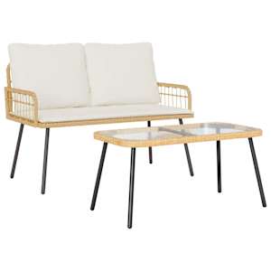 Komplet za jedilnico v vrtu z blazino 2 pcs Naravna poli ratan