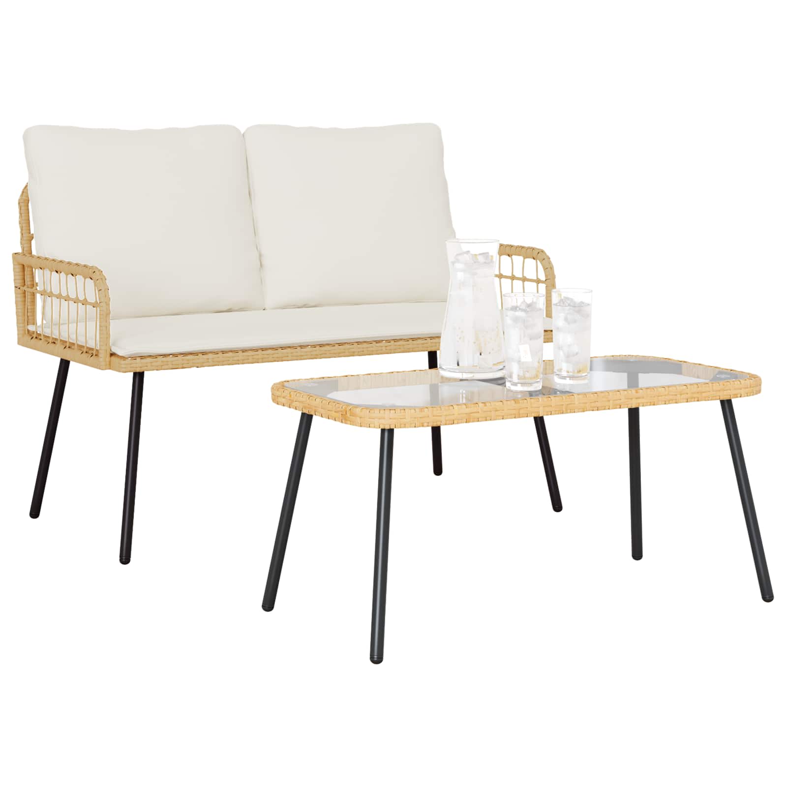 Thumbnail - vidaXL Garten Essgruppe mit Kissen 2 pcs Natur Poly-Rattan