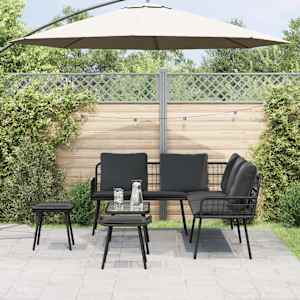 vidaXL Ensemble de canapé de jardin 4 pcs Noir polyrotin