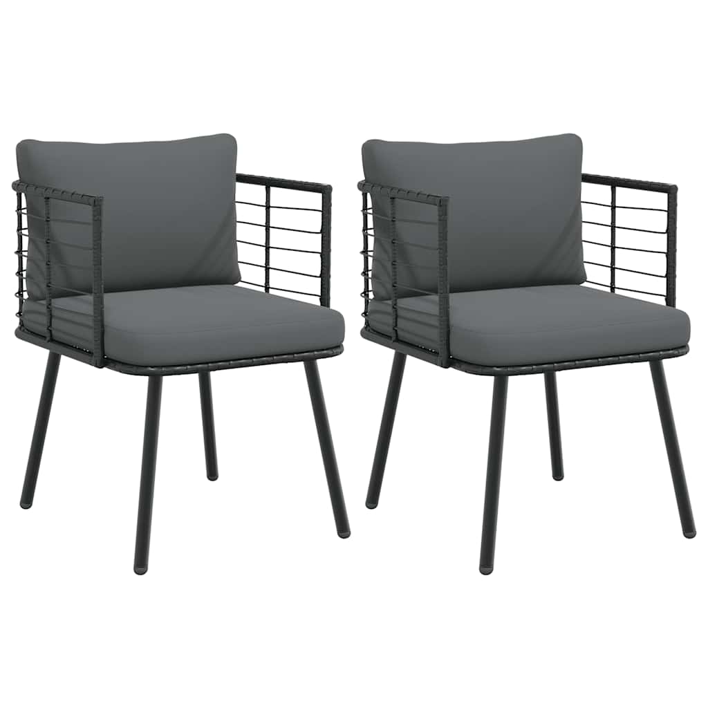vidaXL Gartenstühle 2 Stk. mit Kissen Schwarz Poly Rattan