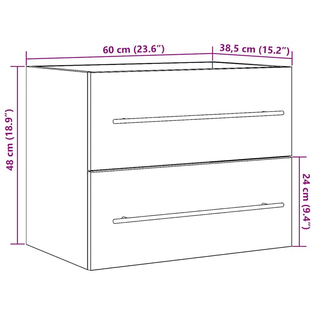 Wastafelkast 60x38,5x48 cm bewerkt hout bruin eikenkleur gootsteenkast vidaXL - Afbeelding 174 van 183