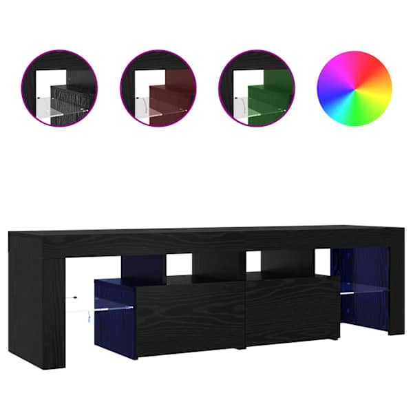 vidaXL LED-tuledega telerikapp, must tamm, 140 x 36,5 x 40 cm, t&ouml;&ouml;deldud puit