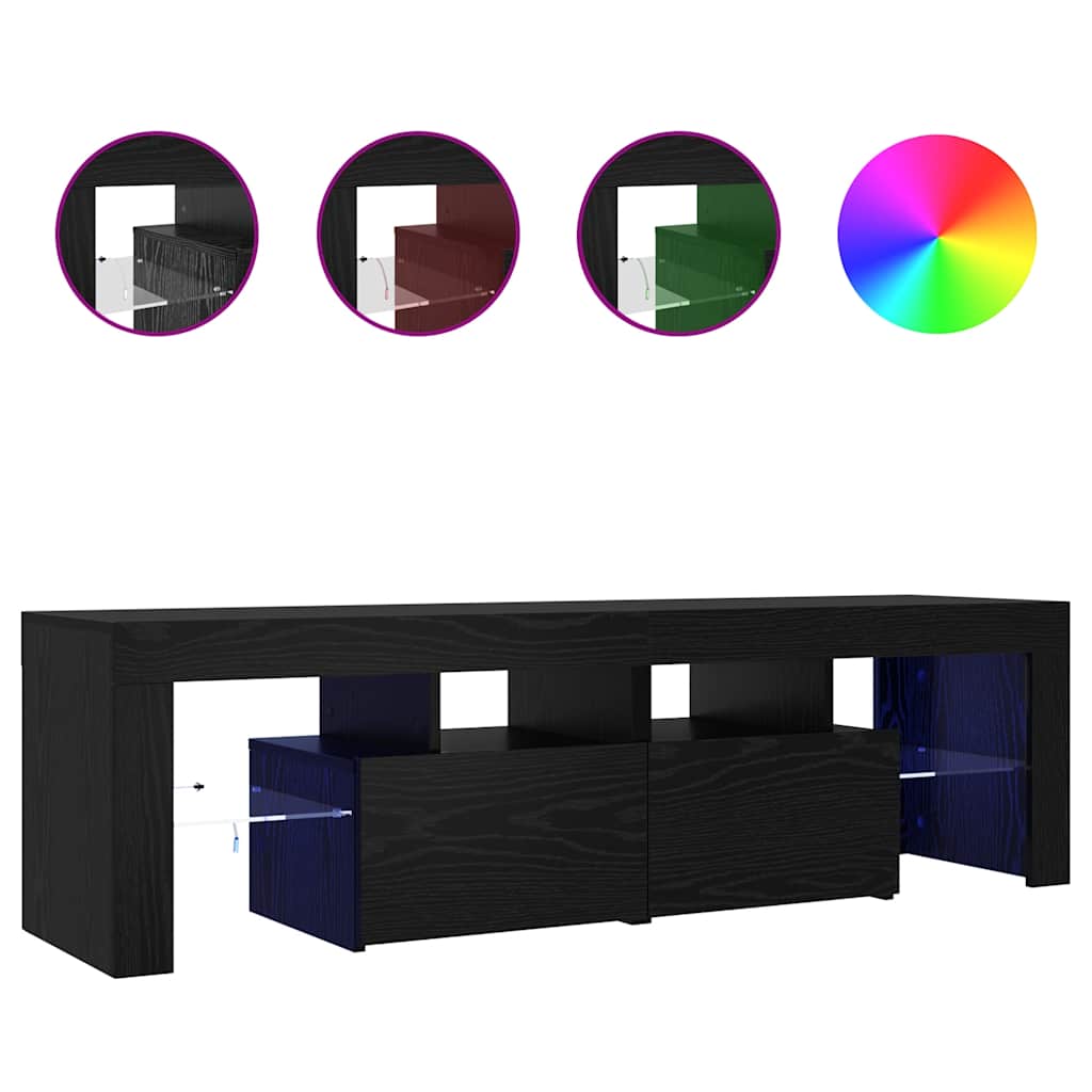 vidaXL TV stolek s LED černý dub 140 x 36,5 x 40 cm kompozitní dřevo