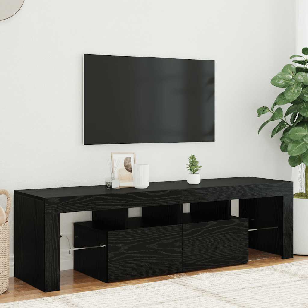vidaXL Dulap TV cu LED stejar negru 140x36,5x40 cm lemn prelucrat