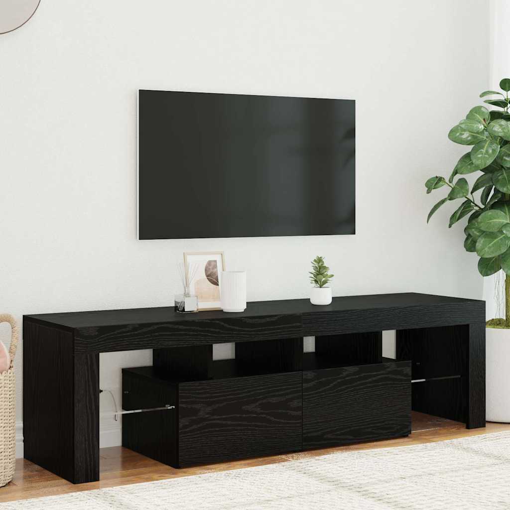 vidaXL Dulap TV cu LED stejar negru 140x36,5x40 cm lemn prelucrat