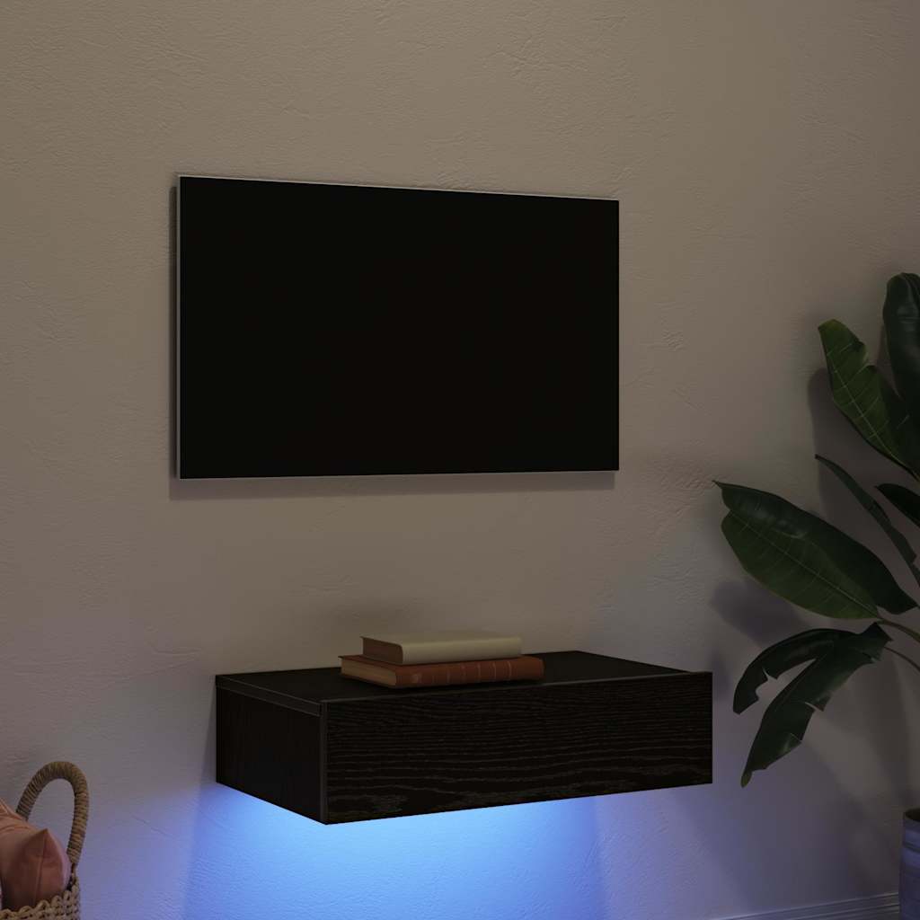 vidaXL Comodă TV cu lumini LED, stejar negru, 60x35x15,5 cm