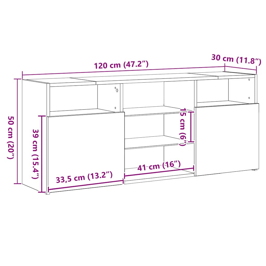 TV stolek s LED černý dub 120 x 30 x 50 cm kompozitní dřevo - obrázek 15