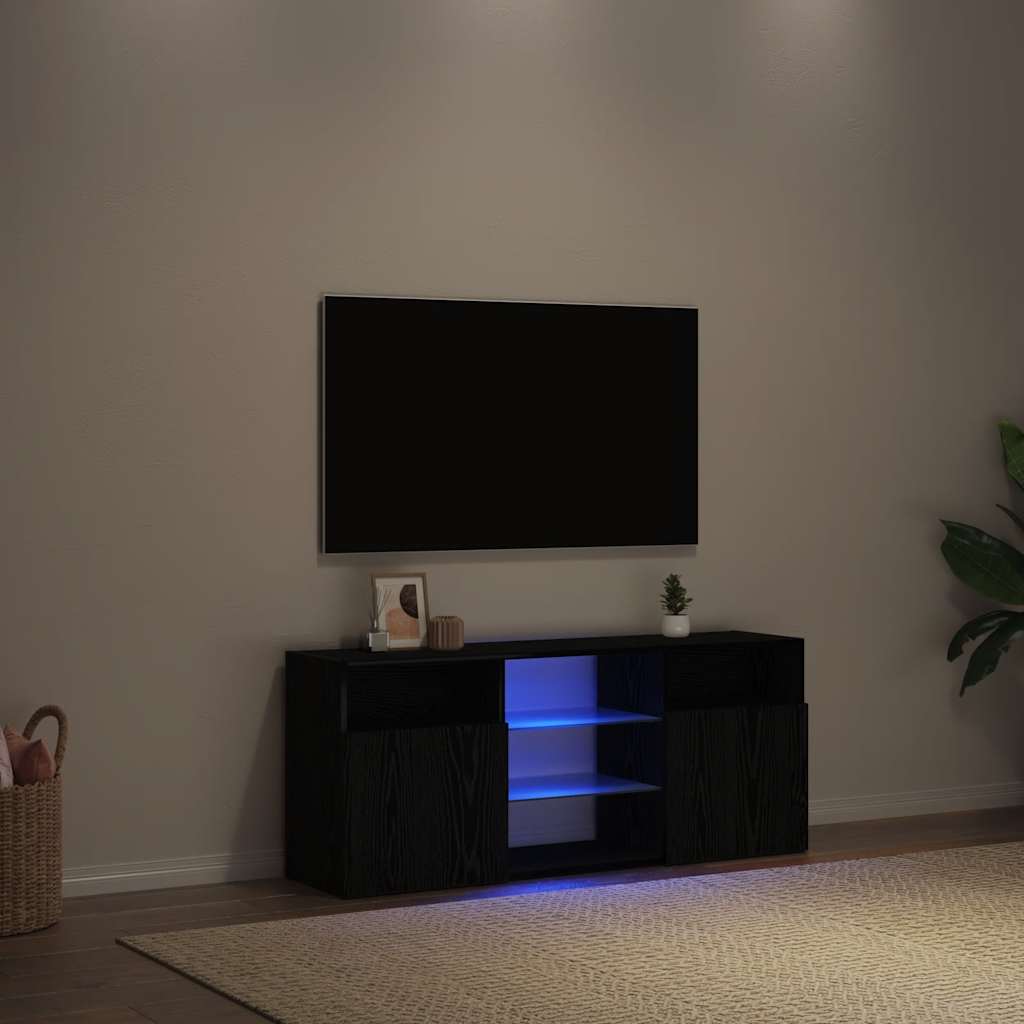 vidaXL TV-Schrank mit LED-Leuchten Schwarz Eichen-Optik 120x30x50 cm