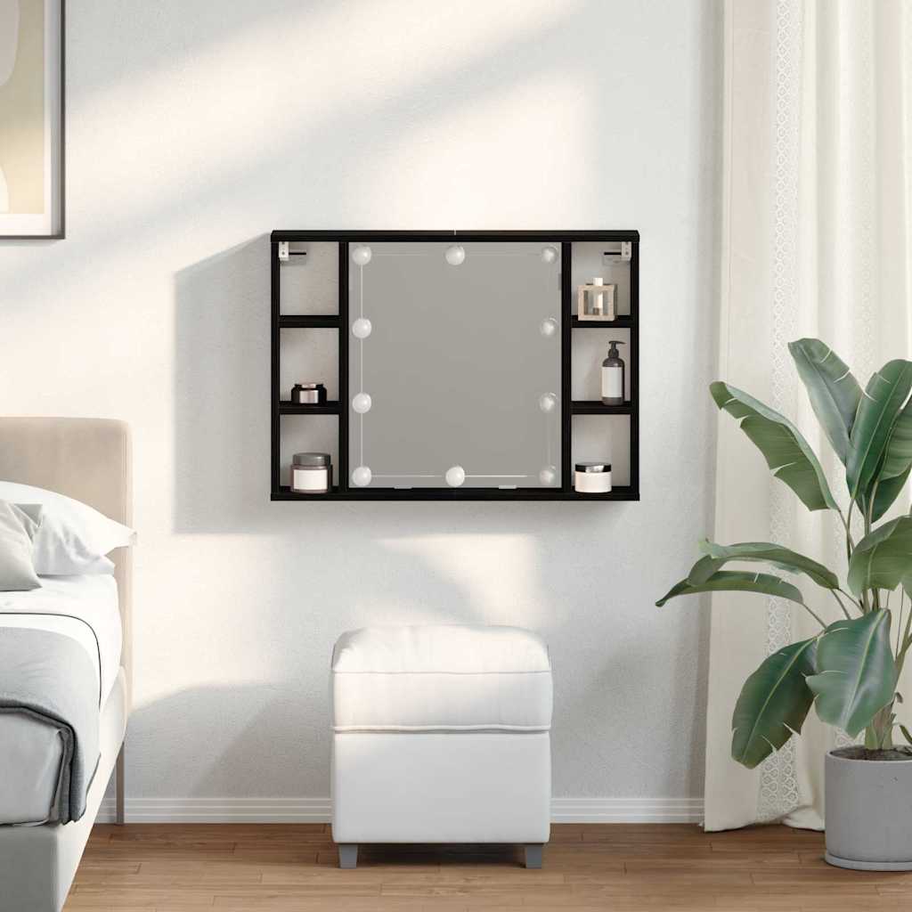 vidaXL Spiegelschrank mit Regal Schwarz Eichen-Optik 76 x 15 x 55 cm