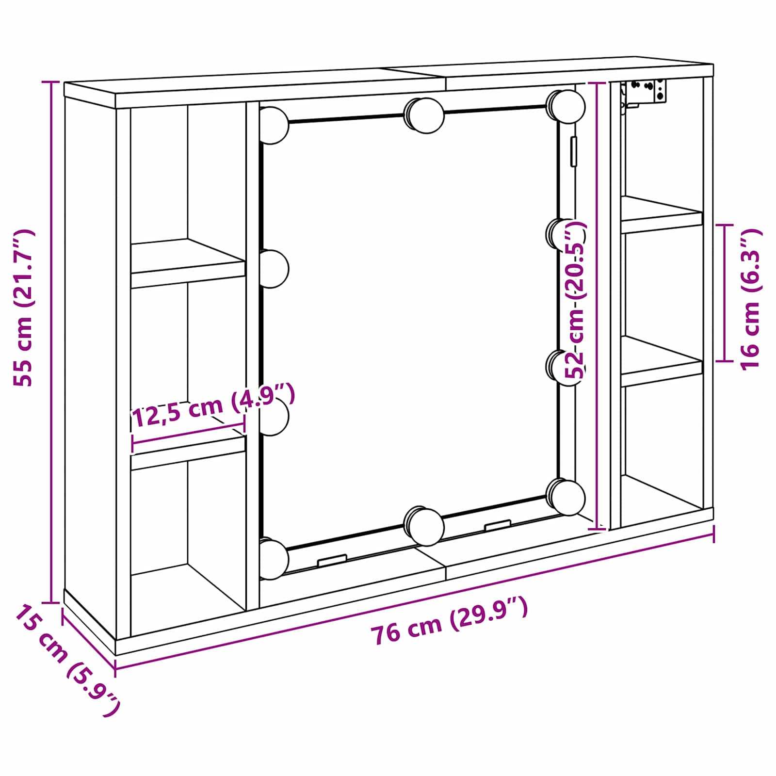 Peilikaappi hyllyllä Musta tammi. 76 x 15 x 55 cm Tekninen puu - Image 7