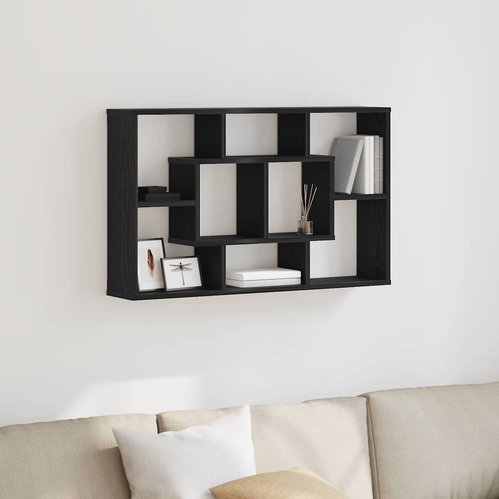Seinä hylly - Musta Tammi, 85 x 16 x 52.5 cm, Valmistettu Teknillisestä Puusta