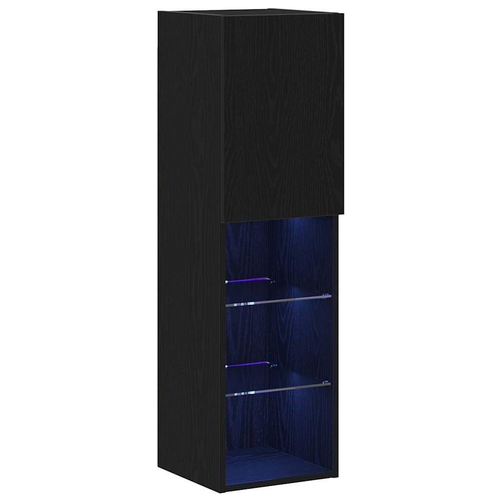 LED-TV-kaappi 2 kpl Musta Tammi 30,5x30x102 cm Tekninen puu