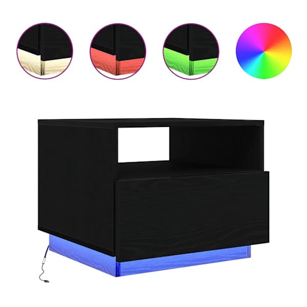 vidaXL kohvilaud LED-tuledega, must tamm, 50 x 49 x 40 cm