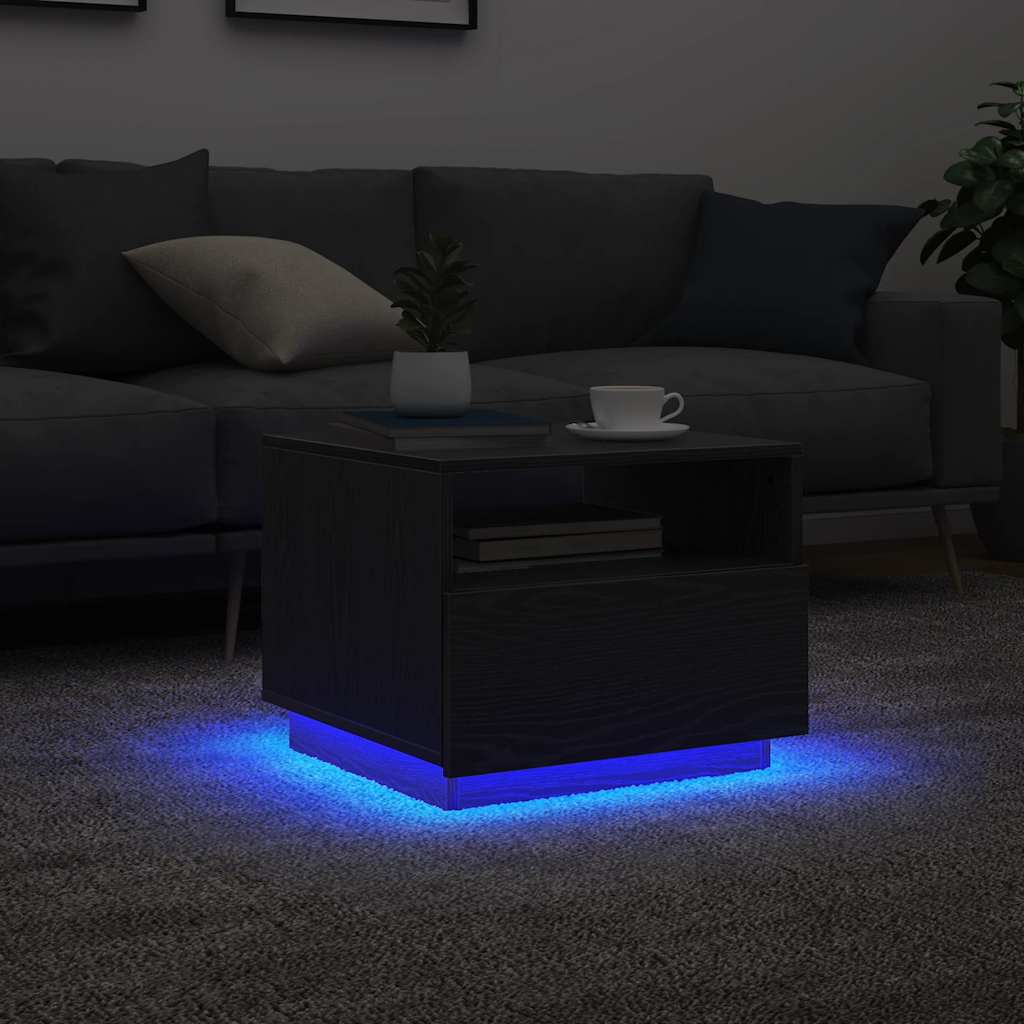 vidaXL Couchtisch mit LED-Leuchten Schwarz Eichen-Optik 50x49x40 cm