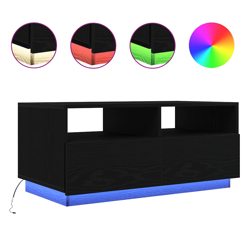 vidaXL fekete tölgyszínű dohányzóasztal LED-lámpákkal 90x49x40 cm