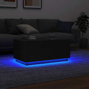 Klubska mizica z LED lučkami črn hrast 90x49x40 cm
