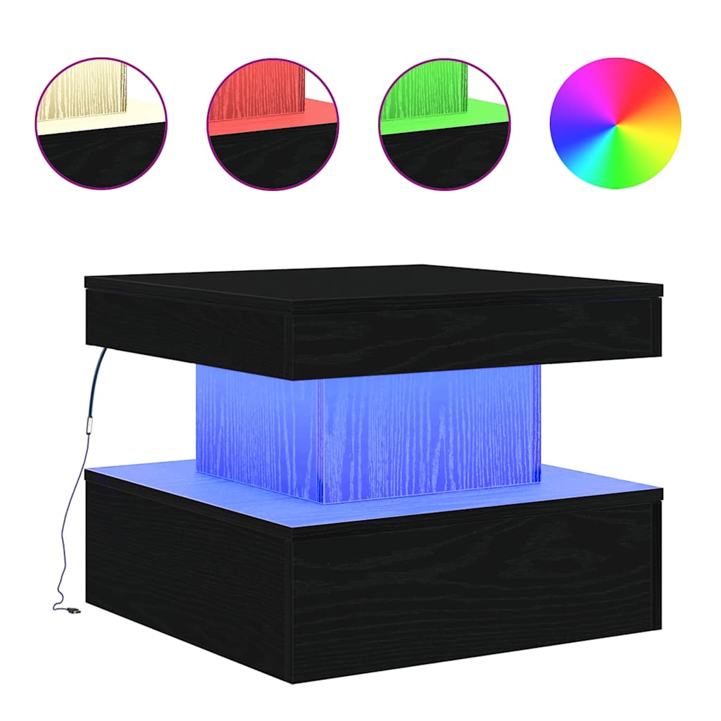 vidaXL Konferenční stolek  s LED světly Dub černý 50x50x40 cm