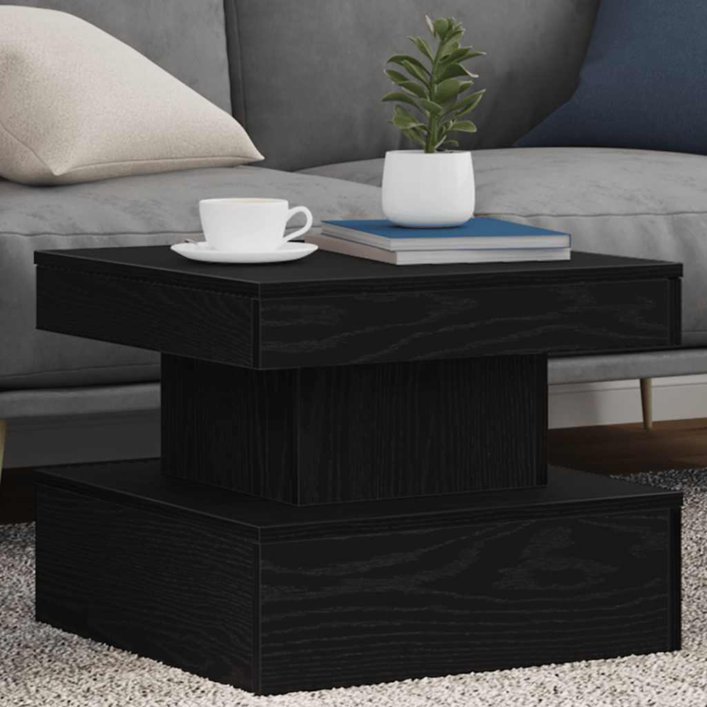 vidaXL Masuta de cafea cu lumini LED Stejar negru 50x50x40 cm