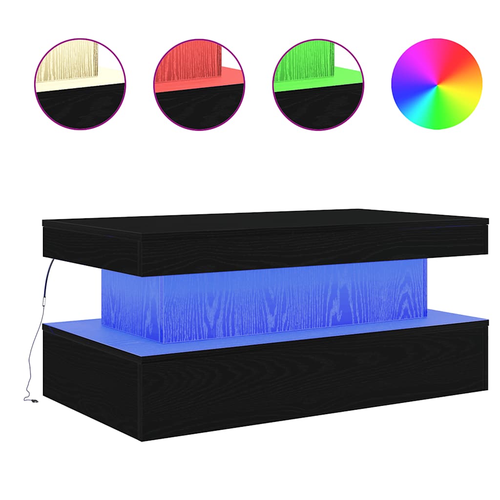 vidaXL Konferenční stolek  s LED světly Dub černý 90x50x40 cm