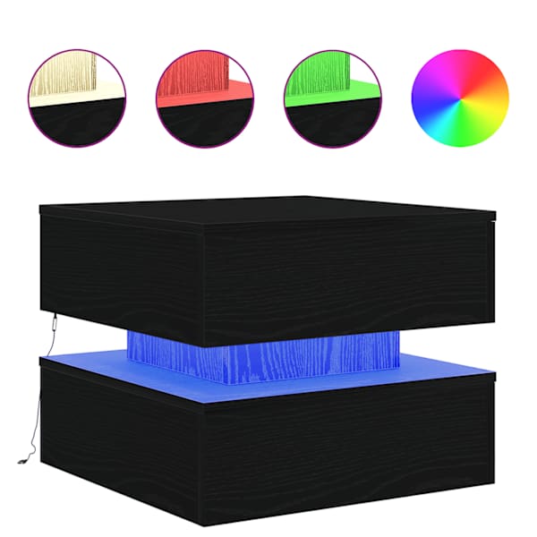 vidaXL kohvilaud LED-tuledega, must tamm, 50 x 50 x 40 cm