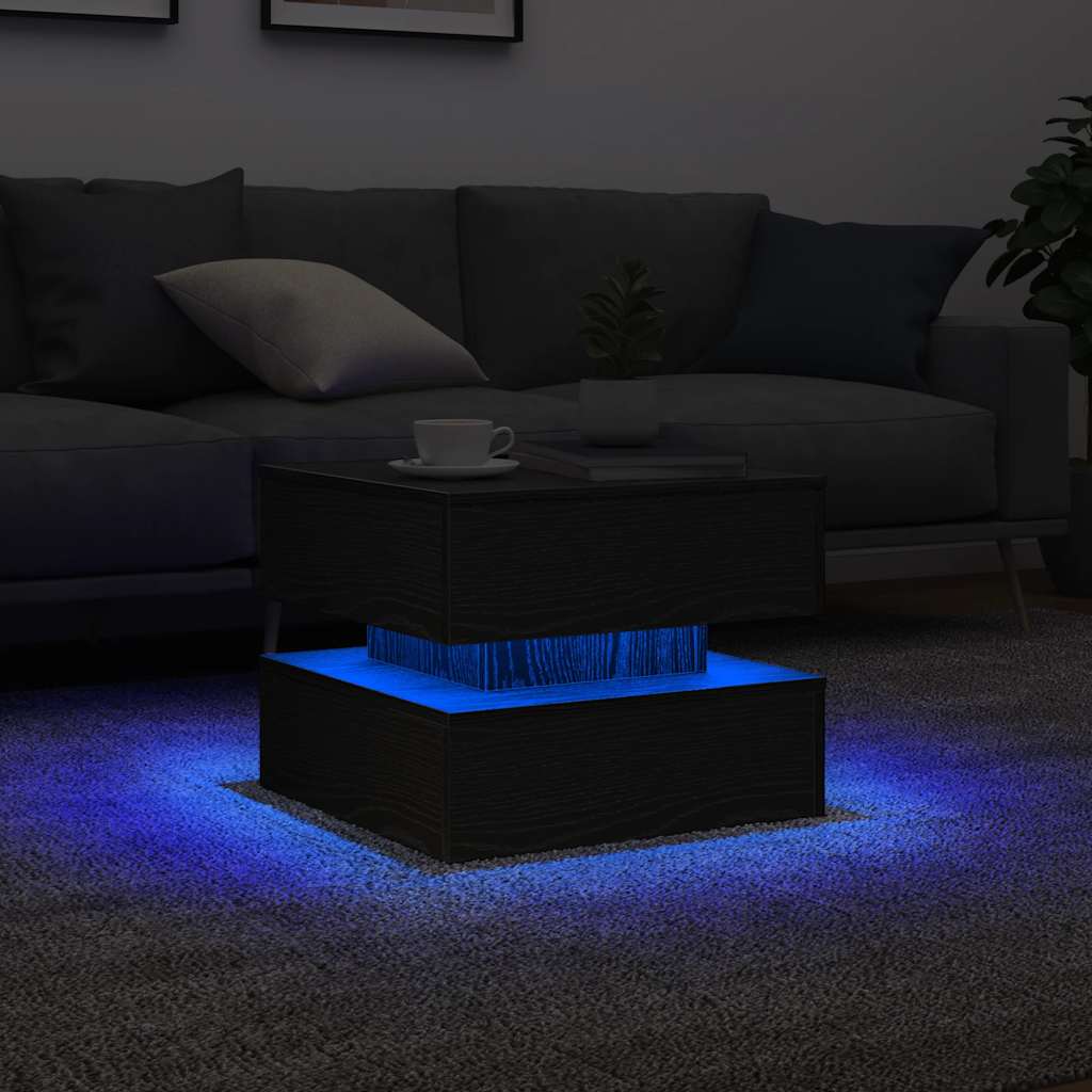 vidaXL Couchtisch mit LED-Leuchten Schwarz Eichen-Optik 50x50x40 cm