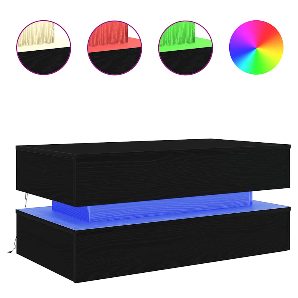 vidaXL Salontafel met LED-verlichting 90x50x40 cm zwart eiken afbeelding