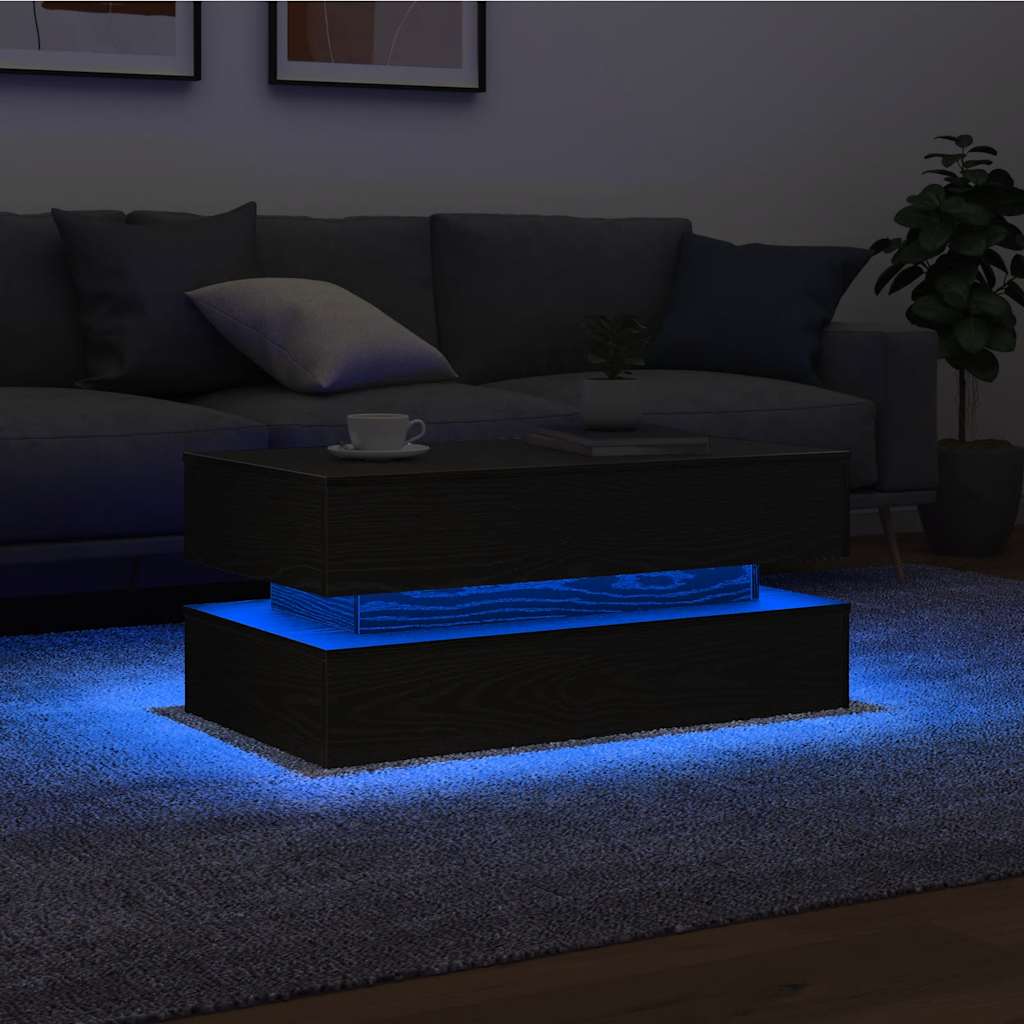 vidaXL Couchtisch mit LED-Leuchten Schwarz Eichen-Optik 90x50x40 cm