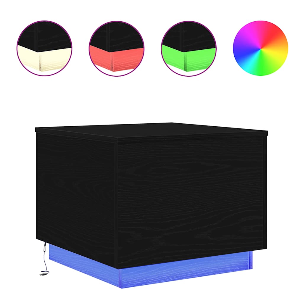 vidaXL fekete tölgyszínű dohányzóasztal LED-lámpákkal 50 x 50 x 40 cm