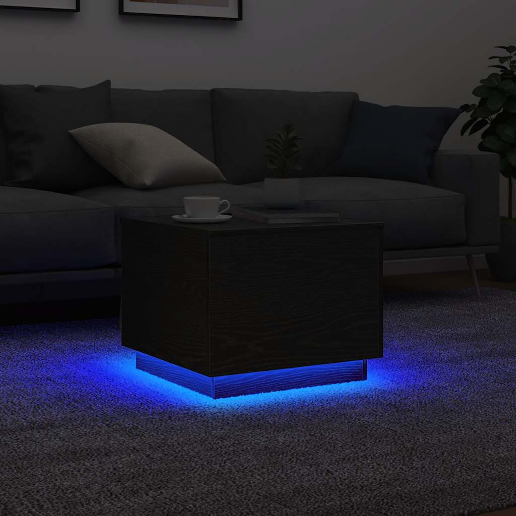 vidaXL Couchtisch mit LED-Leuchten Schwarz Eichen-Optik 50x50x40 cm