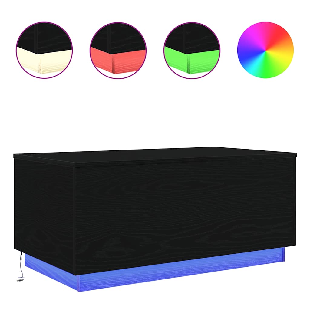 vidaXL Konferenční stolek  s LED světly Dub černý 90x50x40 cm