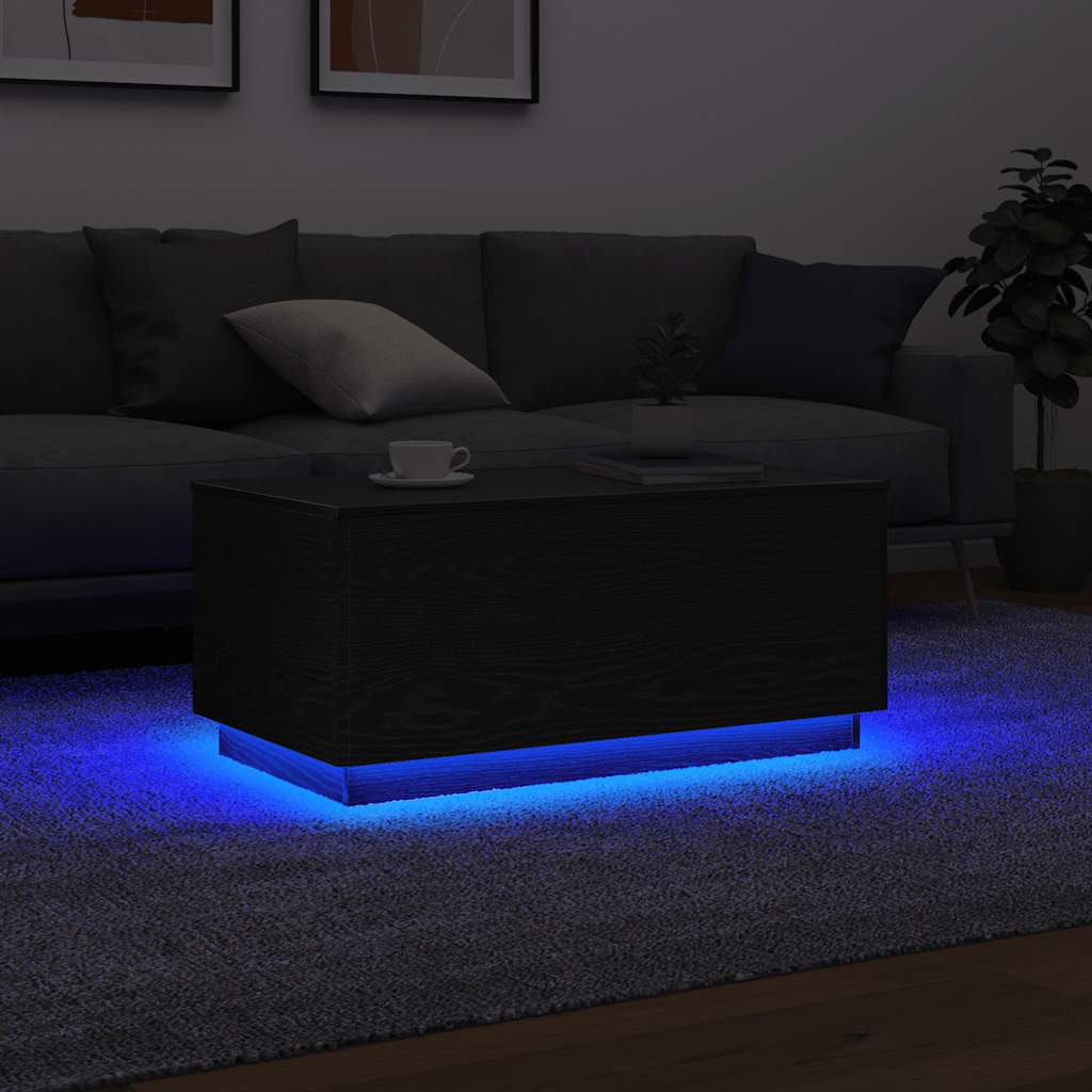 vidaXL Couchtisch mit LED-Leuchten Schwarz Eichen-Optik 90x50x40 cm