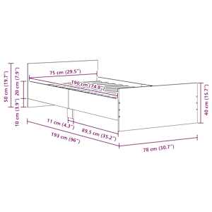 Rám postele bez matrace Staré dřevo 75x190 cm Technické dřevo - obrázek 10