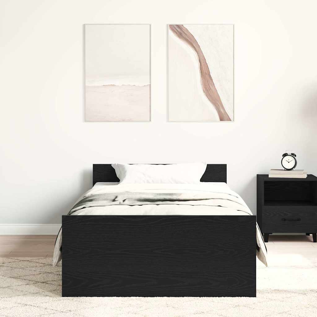 vidaXL Bedframe zonder matras 75x190 cm spaanplaat zwart eikenkleurig afbeelding