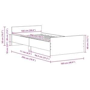 Rám postele bez matrace Dub černý 100x200 cm Dřevěné konstrukce - obrázek 10
