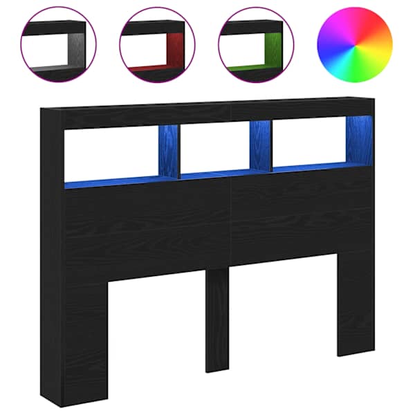 vidaXL voodipeatsi kapp LED-tuledega, musta tamm, 140x17x102 cm